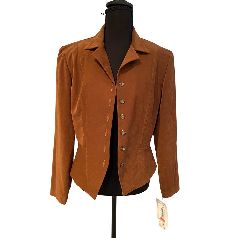 Positive Attitude Brown Faux Suede Button Front Blazer Sz 10 P Dark Academia NWT